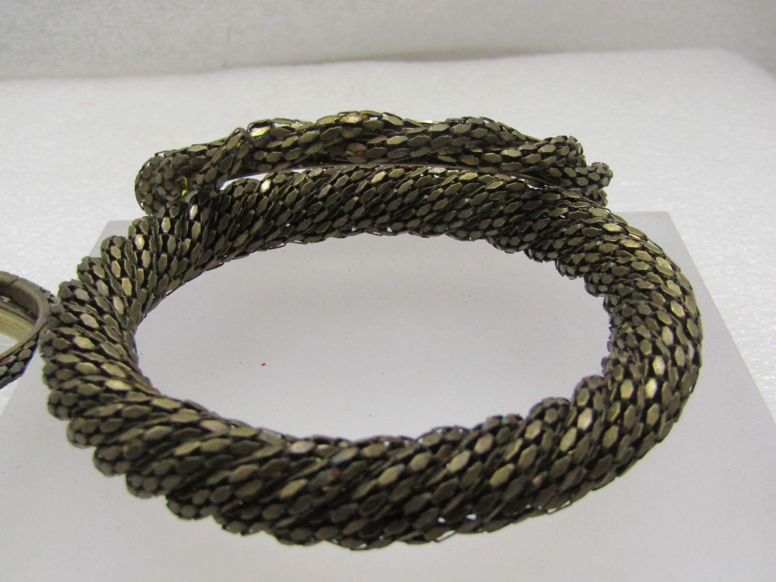 Vintage 5 Stacking Brass Mesh Bangle Bracelets, 8.25" - 4