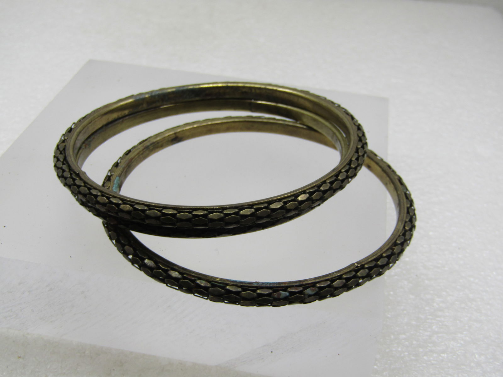 Vintage 5 Stacking Brass Mesh Bangle Bracelets, 8.25" - 5