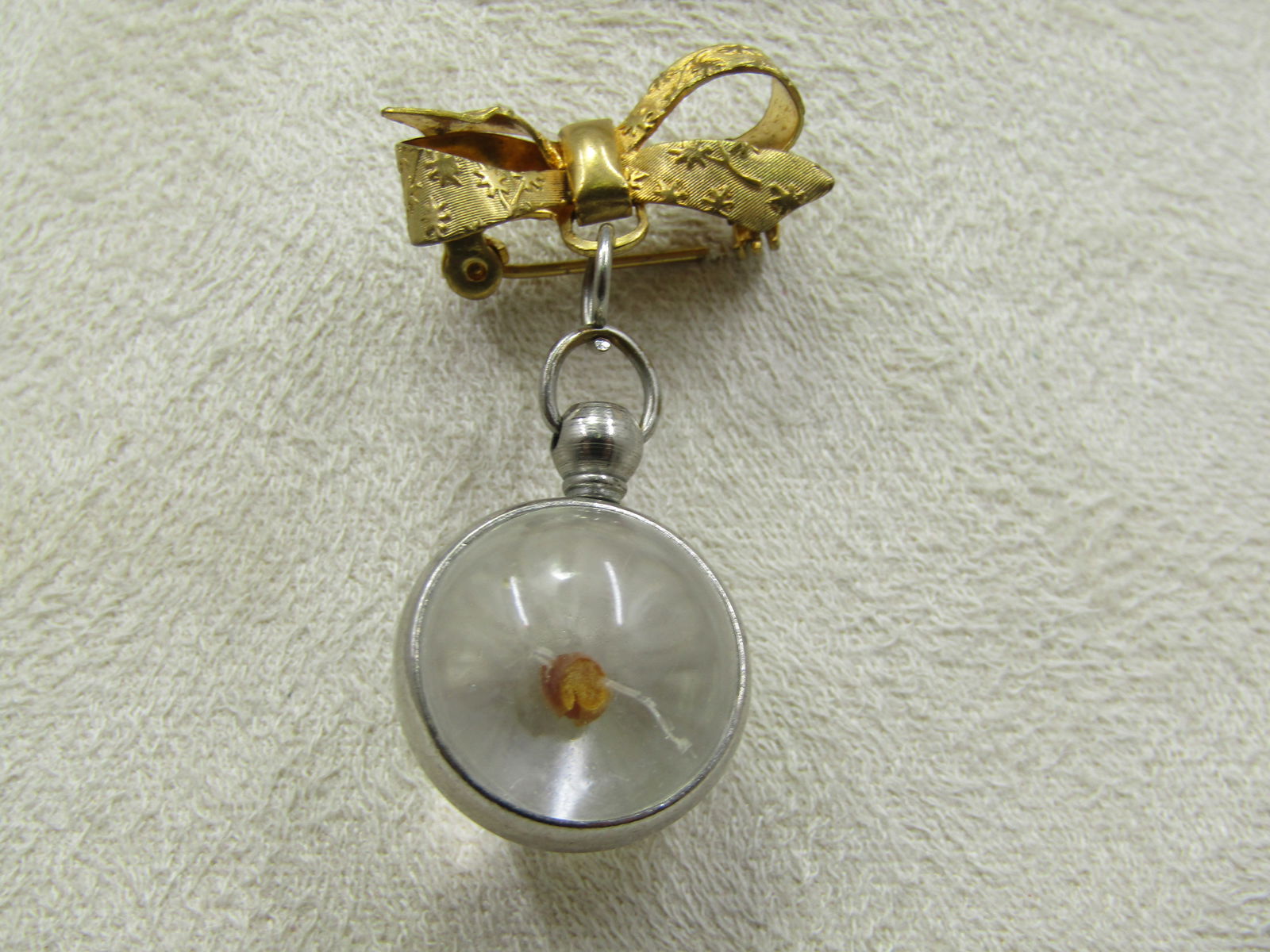 Vintage Bow & Dangling Mustard Seed Brooch, Mid-Century - 3