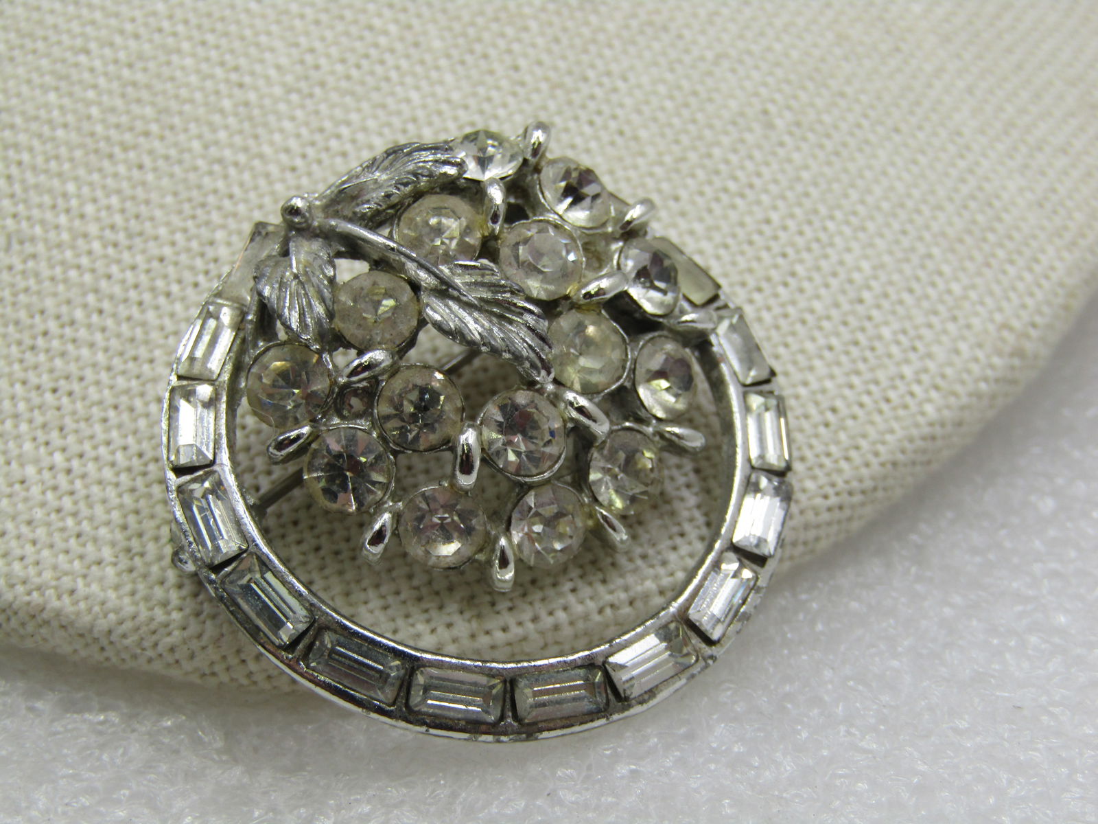 Vintage Rhinestone Cluster Circle Brooch with Baguettes, 1940's-1950's (1 of 6)