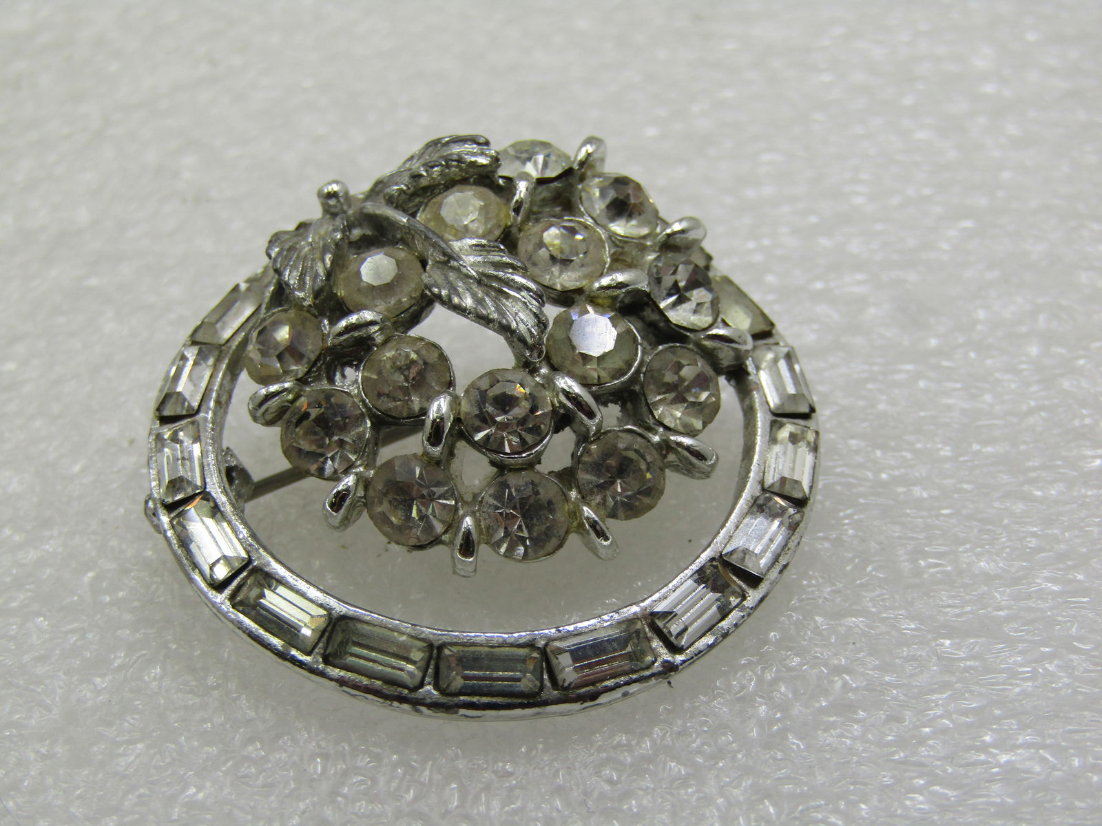 Vintage Rhinestone Cluster Circle Brooch with Baguettes, 1940's-1950's - 2