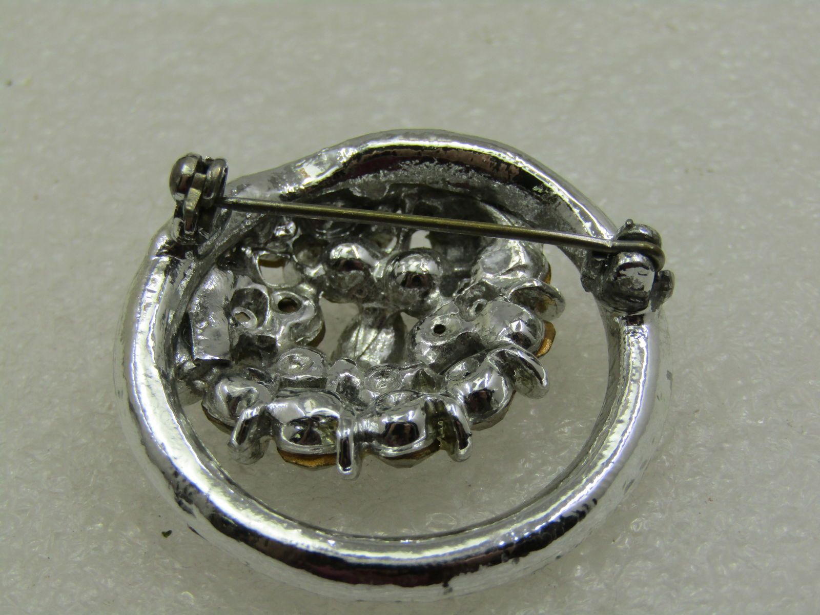 Vintage Rhinestone Cluster Circle Brooch with Baguettes, 1940's-1950's - 6
