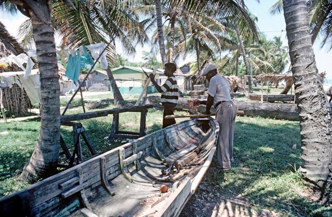 Mosquito Coast Boat Building by Alain Le Garsmeur: 1981 (printed later): Title: Mosquito Coast Boat Building by Alain Le Garsmeur: 1981 (printed later) Description: Mosquito Coast Boat Building by Alain Le Garsmeur Wooden boat building in a village in Mosquito Coast, Hondu