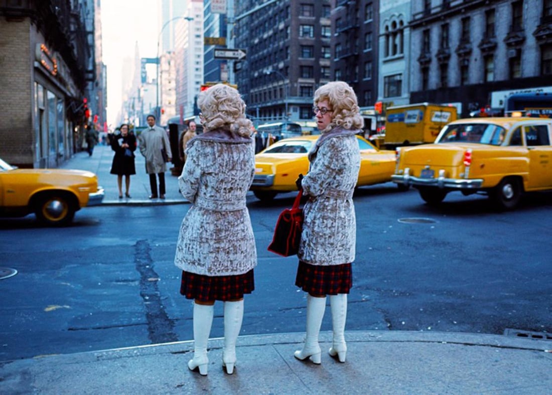 Waiting To Cross - New York 1973 - Oversize Signed Limited Edition: 1973 (printed later): Title: Waiting To Cross - New York 1973 - Oversize Signed Limited Edition: 1973 (printed later) Description: Waiting To Cross by Alain Le Garsmeur Fur coated twins waiting to cross the road, New York