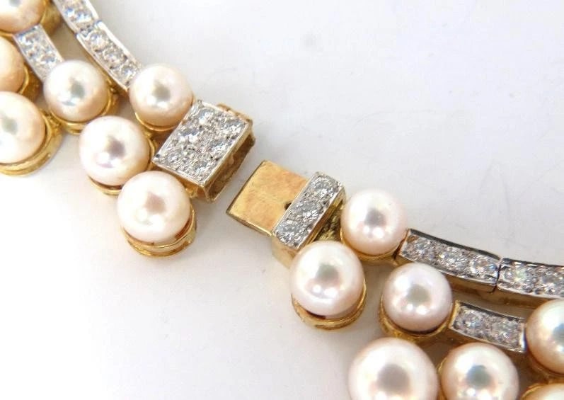 10.00ct Natural Diamonds & Akoya Pearls 18kt Necklace Opera Riviera Deco 12645** - 13