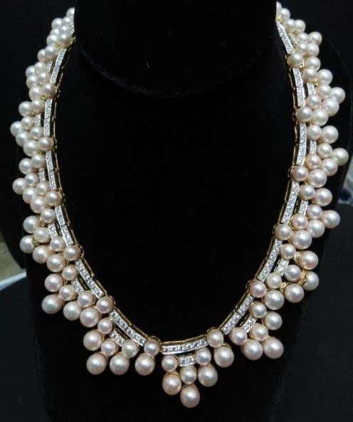 10.00ct Natural Diamonds & Akoya Pearls 18kt Necklace Opera Riviera Deco 12645** - 3