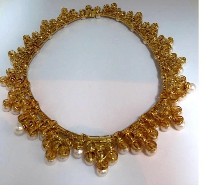 10.00ct Natural Diamonds & Akoya Pearls 18kt Necklace Opera Riviera Deco 12645** - 4