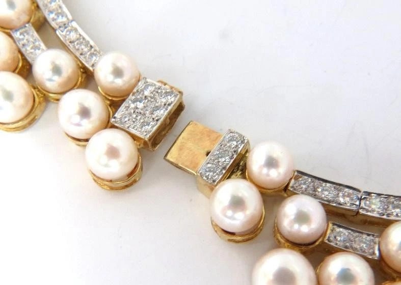 10.00ct Natural Diamonds & Akoya Pearls 18kt Necklace Opera Riviera Deco 12645** - 8