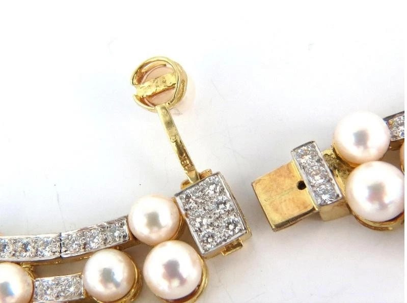 10.00ct Natural Diamonds & Akoya Pearls 18kt Necklace Opera Riviera Deco 12645** - 9