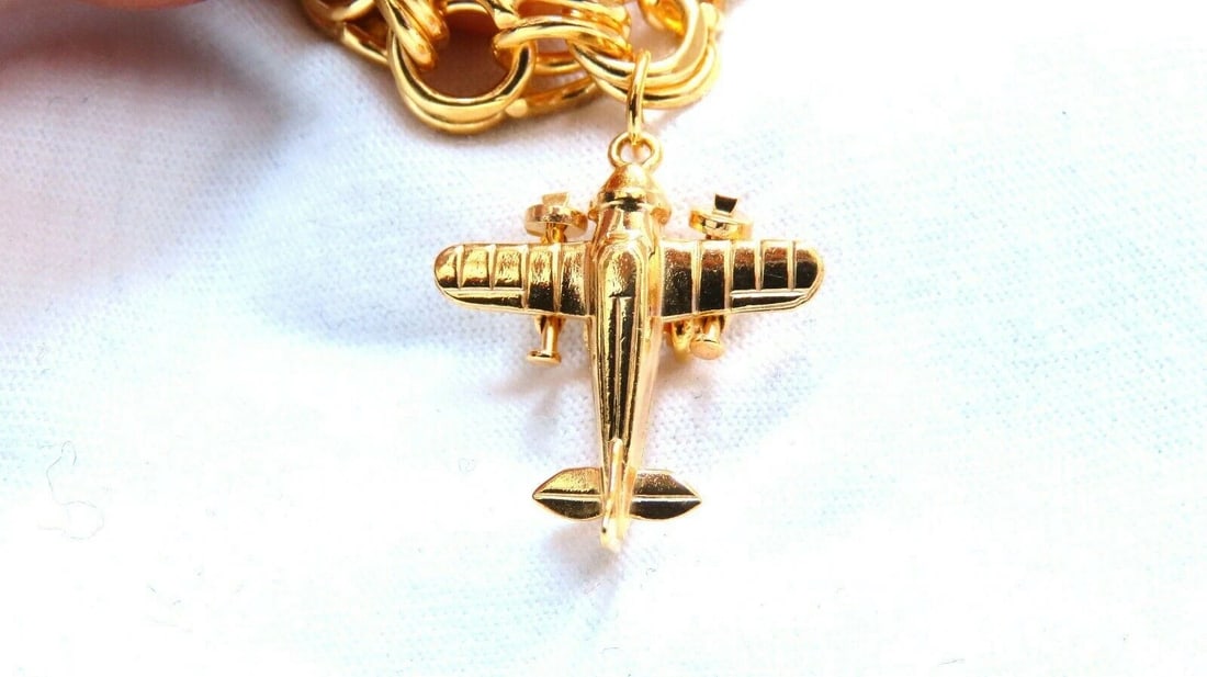 Eight Charms Link Bracelet 14kt gold 7 inch 43gm** - 5