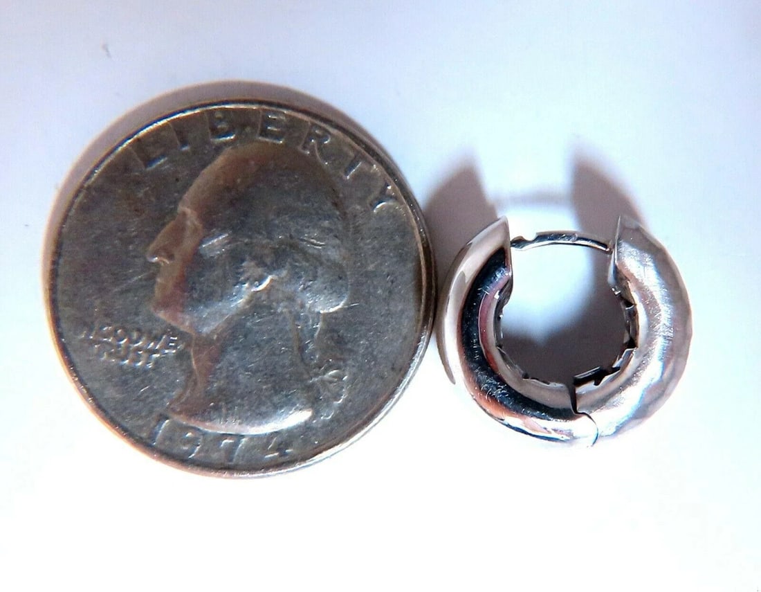 .33ct Natural Diamonds Huggie Hoop Earrings 18kt Gold Hammered Deco** - 5