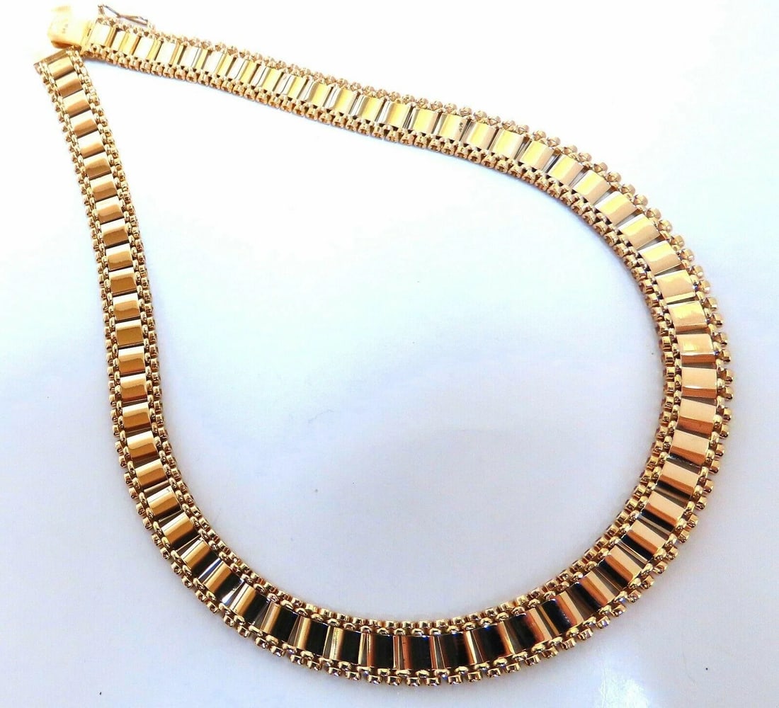 Reversible 5 Tier Curbed Band Link Gold Necklace 14kt gold 15 inch 9.8mm - 9