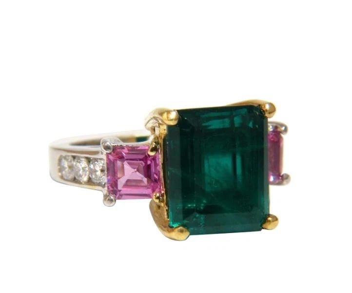 GIA Certified 8.73 Carat Lab Emerald Pink Sapphire Diamonds Ring 14kt 41100* (1 of 8)
