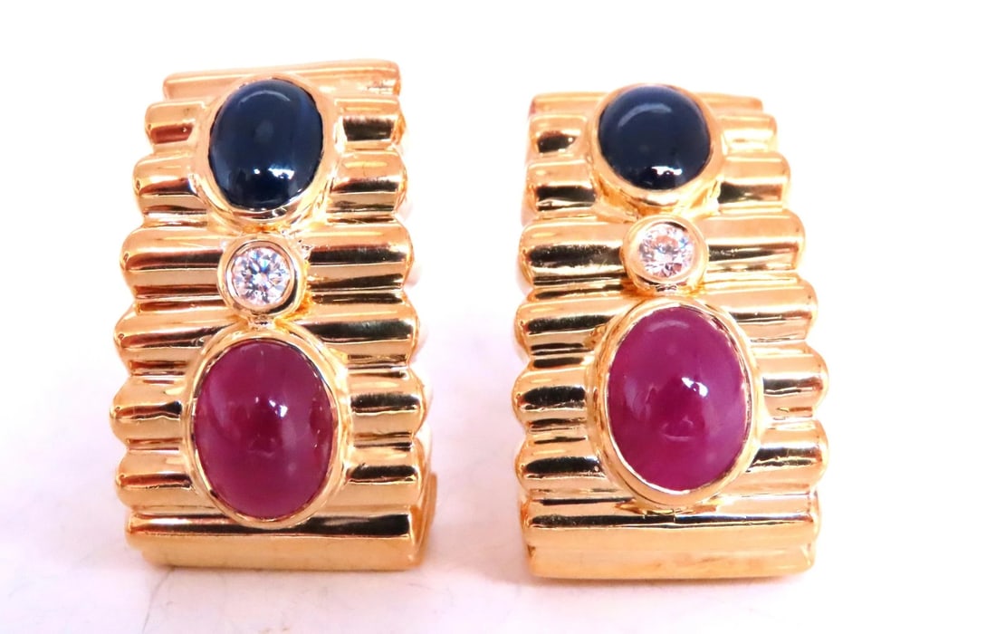 6ct Natural Sapphire Ruby Diamond Clip Earrings 18kt Gold 74525** (1 of 6)