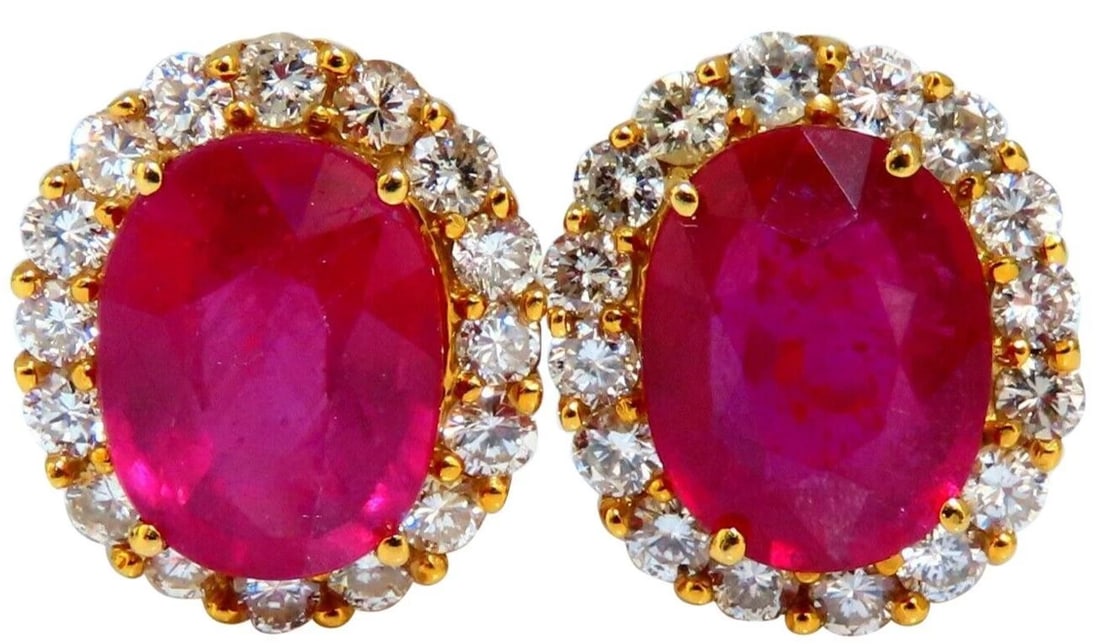 9ct Lab Ruby Diamond Clip Earrings Halo 14kt Gold 14112** (1 of 4)