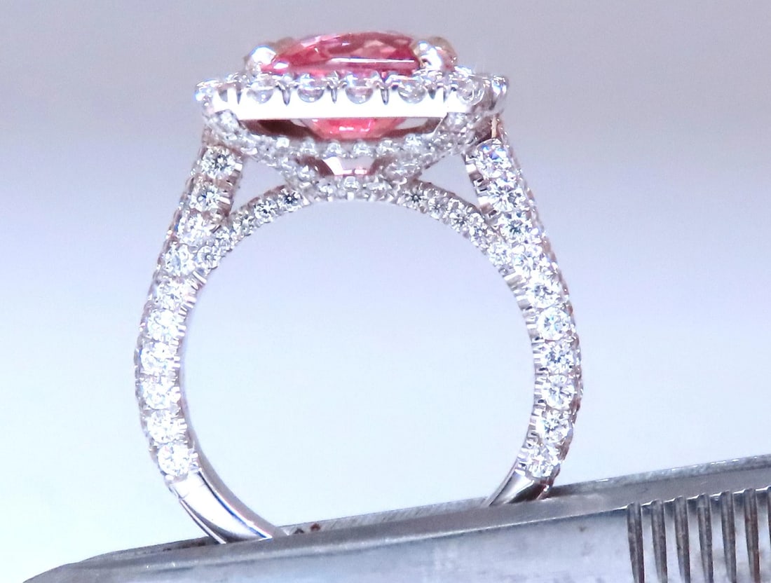 GIA Certified 4.51ct Natural Padparadscha Diamonds Ring 18kt Gold Mod Halo 12625 - 3