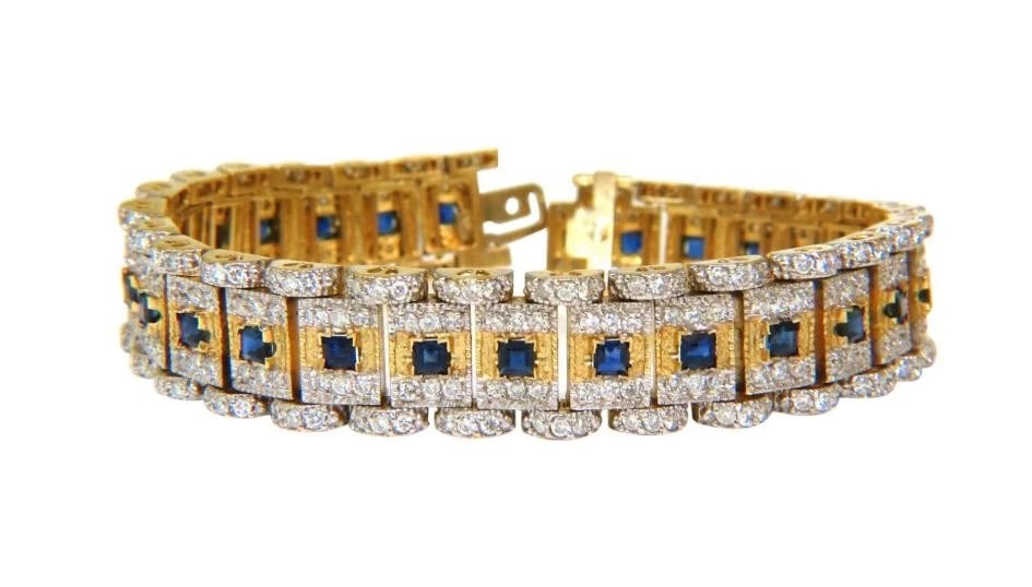 10.00 Carat Natural Sapphire Diamond Bracelet Edwardian Deco 14kt 44117** (1 of 7)