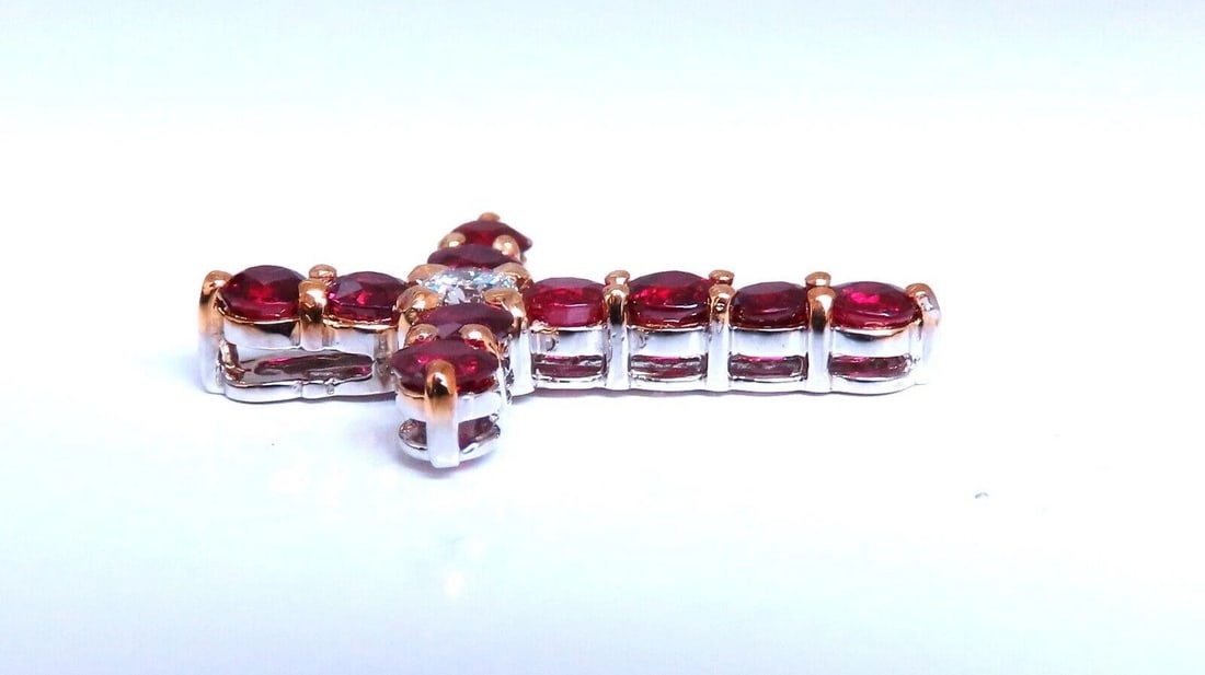 3.67ct Natural Ruby Diamond Cross 14 Karat ** - 2