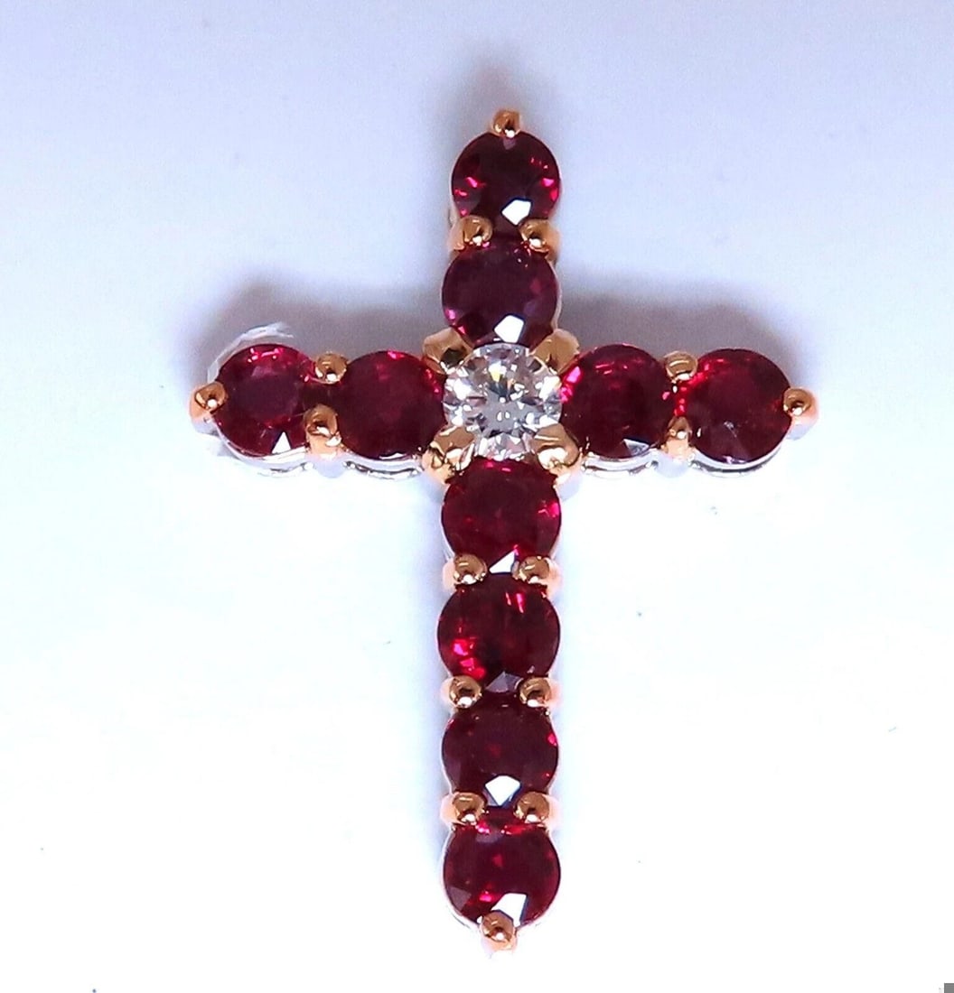 3.67ct Natural Ruby Diamond Cross 14 Karat ** - 3