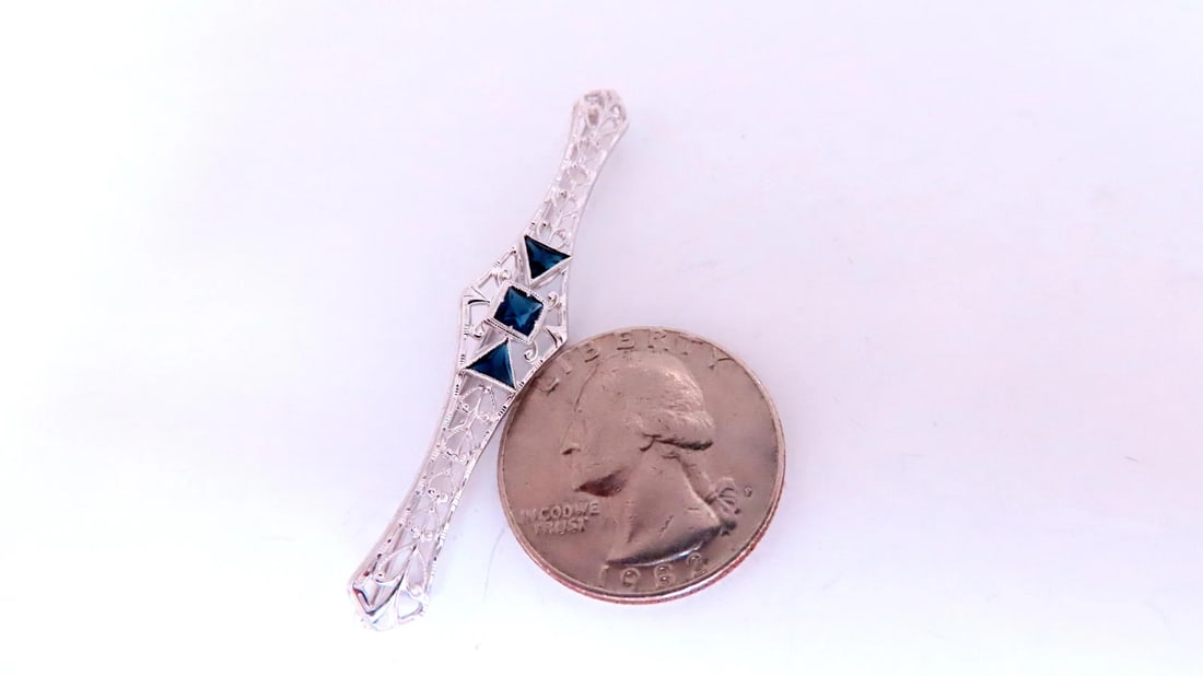 0.60ct Lab Sapphires Edwardian Revisit Deco Pin / Hair Clip 45411** - 3