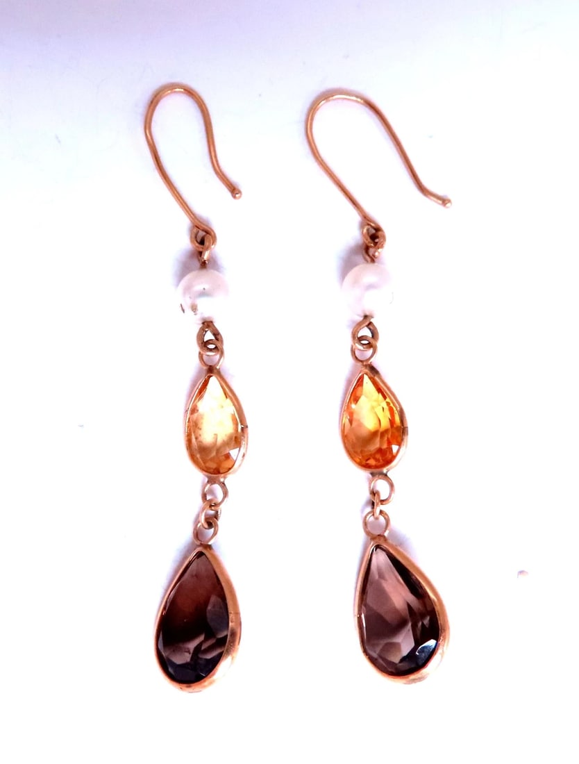 4ct Natural Topaz And Cultured Pearl Dangle Earrings 14kt Yellow Gold 12622** (1 of 4)