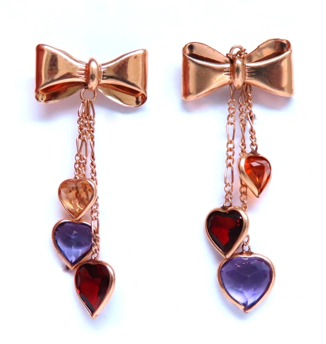 5ct Natural Amethyst Garnet Citrine Bow Dangle Earrings**: Title: 5ct Natural Amethyst Garnet Citrine Bow Dangle Earrings** Description: 5ct Natural Amethyst Garnet Citrine Bow Dangle Earrings $650.00 PRODUCT DESCRIPTION vintage bow dangle earrings