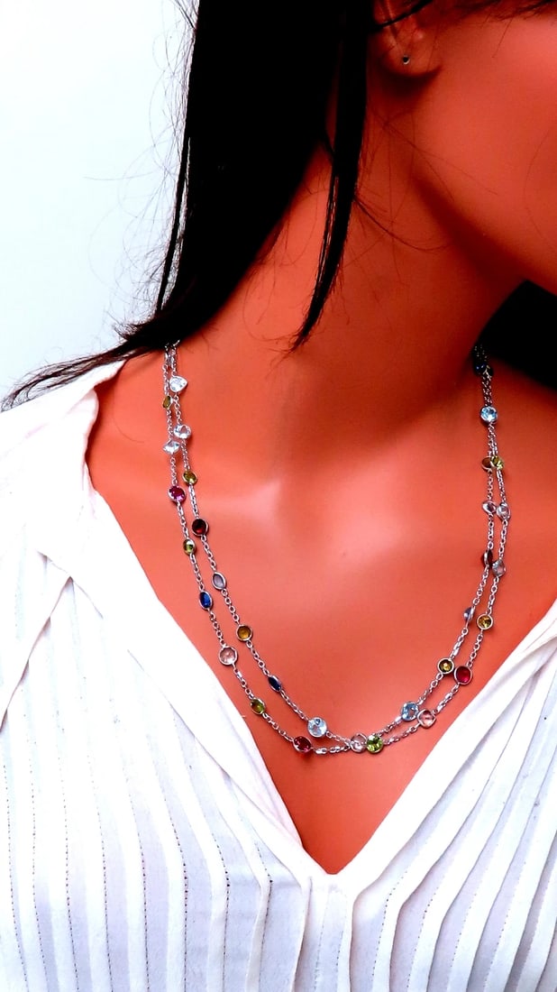 80ct Natural Aquamarine Peridot Garnet Tourmaline Necklace 14kt 12520** - 3