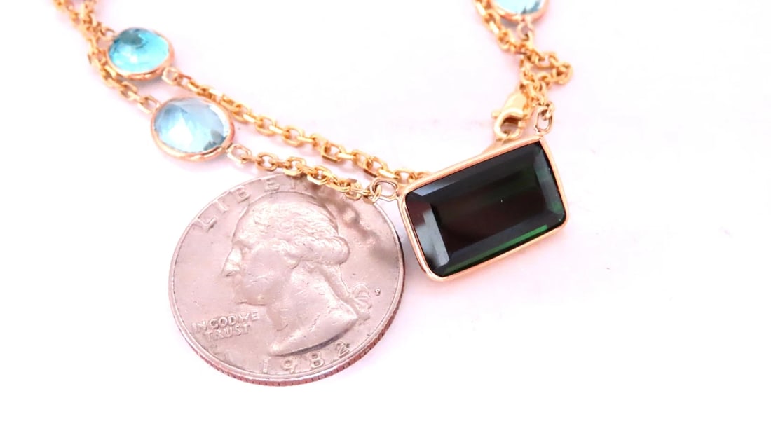 56ct Natural Tourmaline Amethyst Peridot Station Yard Necklace 14kt 12521** - 2