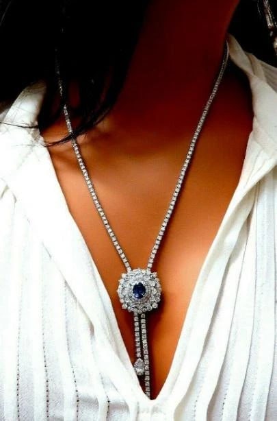 Cluster Bolo Necklace Sapphire Diamonds 18kt Gold GIA Certified 17.30ct 12349** - 2