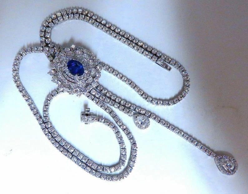 Cluster Bolo Necklace Sapphire Diamonds 18kt Gold GIA Certified 17.30ct 12349** - 4