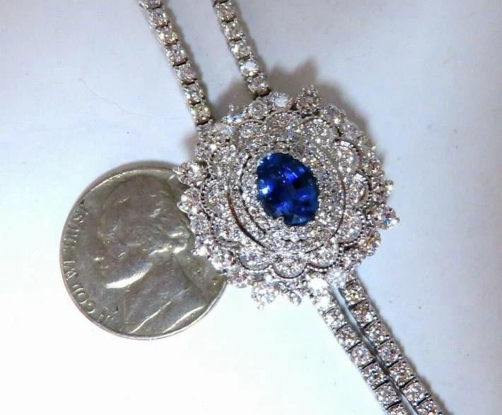 Cluster Bolo Necklace Sapphire Diamonds 18kt Gold GIA Certified 17.30ct 12349** - 9
