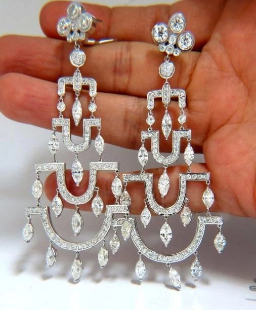 Step Tier Extra Wide Long Chandelier Class Deco Dangle Earrings 18kt Ref 12319** - 2