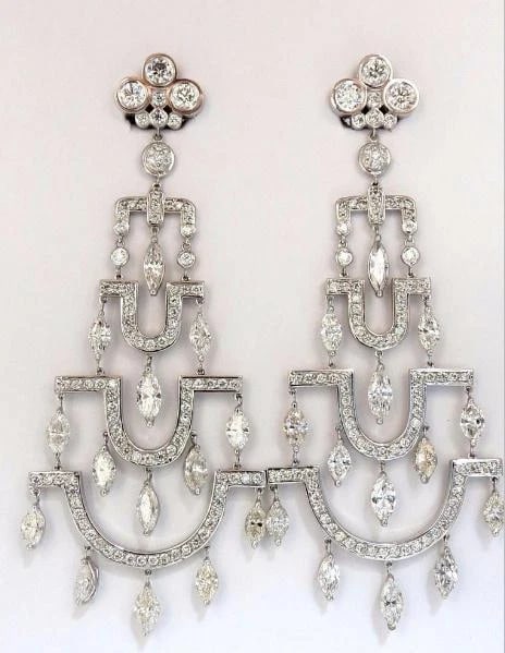 Step Tier Extra Wide Long Chandelier Class Deco Dangle Earrings 18kt Ref 12319** - 3