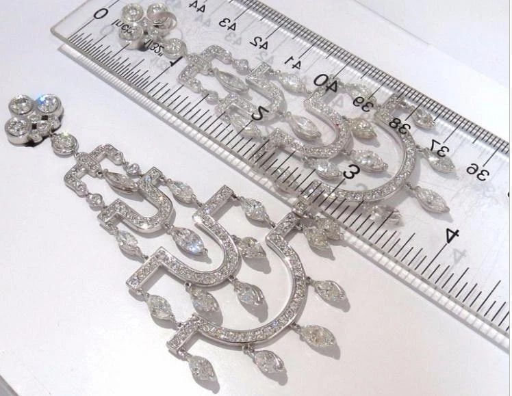 Step Tier Extra Wide Long Chandelier Class Deco Dangle Earrings 18kt Ref 12319** - 4