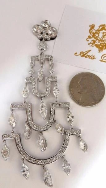 Step Tier Extra Wide Long Chandelier Class Deco Dangle Earrings 18kt Ref 12319** - 6
