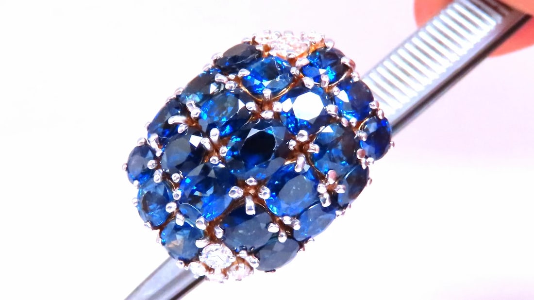 Natural Sapphire Diamonds Cluster Dome Ring Vintage Revisit Prime 14Kt 12438 - 4