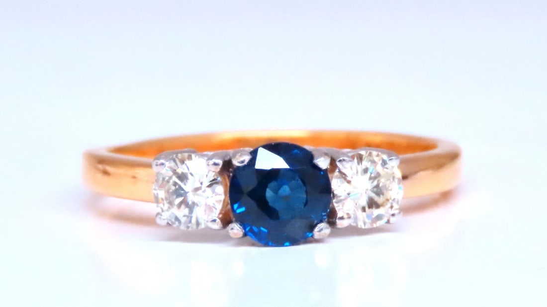 1.01ct Natural Round Blue Sapphire Three Stone Ring 14kt Gold 12433 (1 of 5)