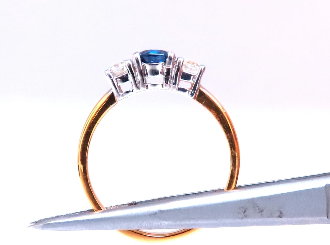 1.01ct Natural Round Blue Sapphire Three Stone Ring 14kt Gold 12433 - 3