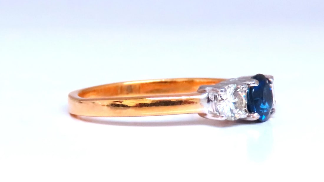 1.01ct Natural Round Blue Sapphire Three Stone Ring 14kt Gold 12433 - 4