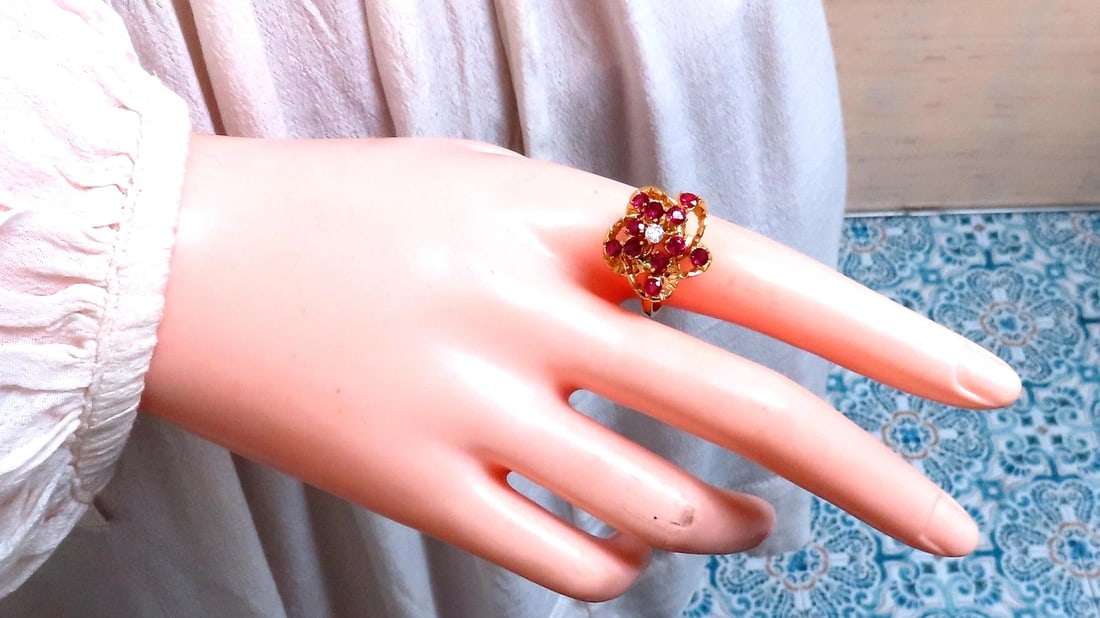 1.30ct Natural Ruby Diamond Cluster Ring Vintage Revisit 14kt 12431** - 4