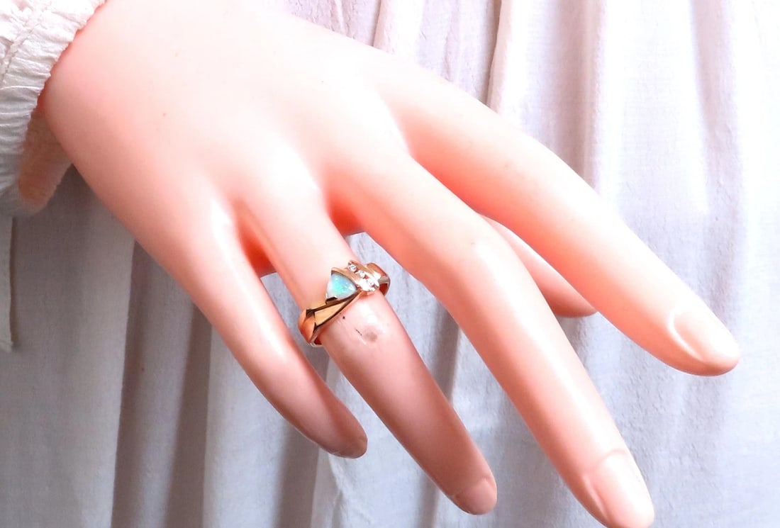 1.10ct Natural Australia Opal Diamonds Ring 14kt Gold #12430 - 5
