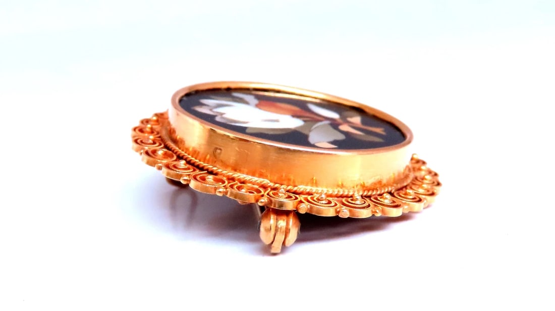 Vintage Pietra Dura Inlay Mosaic Flower Pin 18kt 12404** - 2