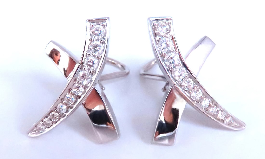 1ct. Natural Diamonds X Clip Earrings 14kt. white gold 12383** (1 of 4)