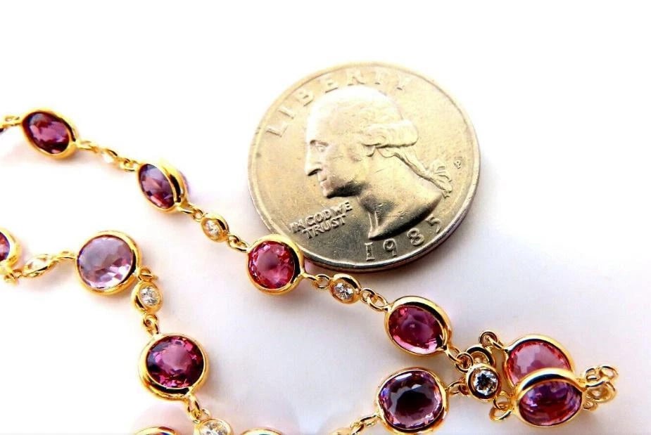 46ct Natural Pink Spinel Diamonds Yard Necklace 14kt Gold 12333** - 4