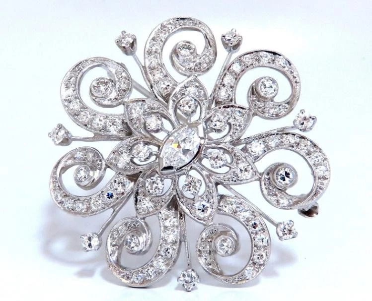 1.40ct Natural Diamonds Platinum Pin Edwardian Deco Vintage Ref 12329** - 3