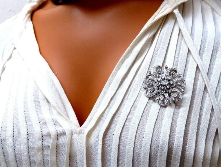 1.40ct Natural Diamonds Platinum Pin Edwardian Deco Vintage Ref 12329** - 6