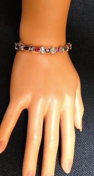 14.38ct Multicolored Spinel Diamonds Bracelet Gemline 14kt Gold Ref 12308** - 4