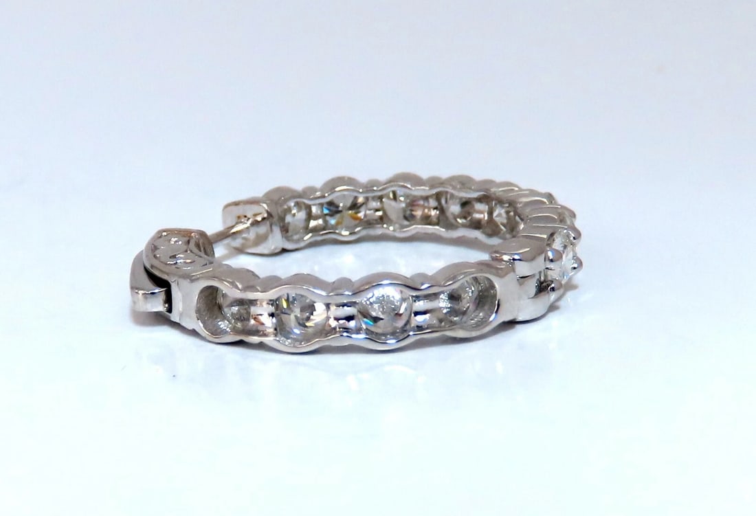 3.43ct Natural Round Diamond hoop earrings 14kt button & share prong** - 4