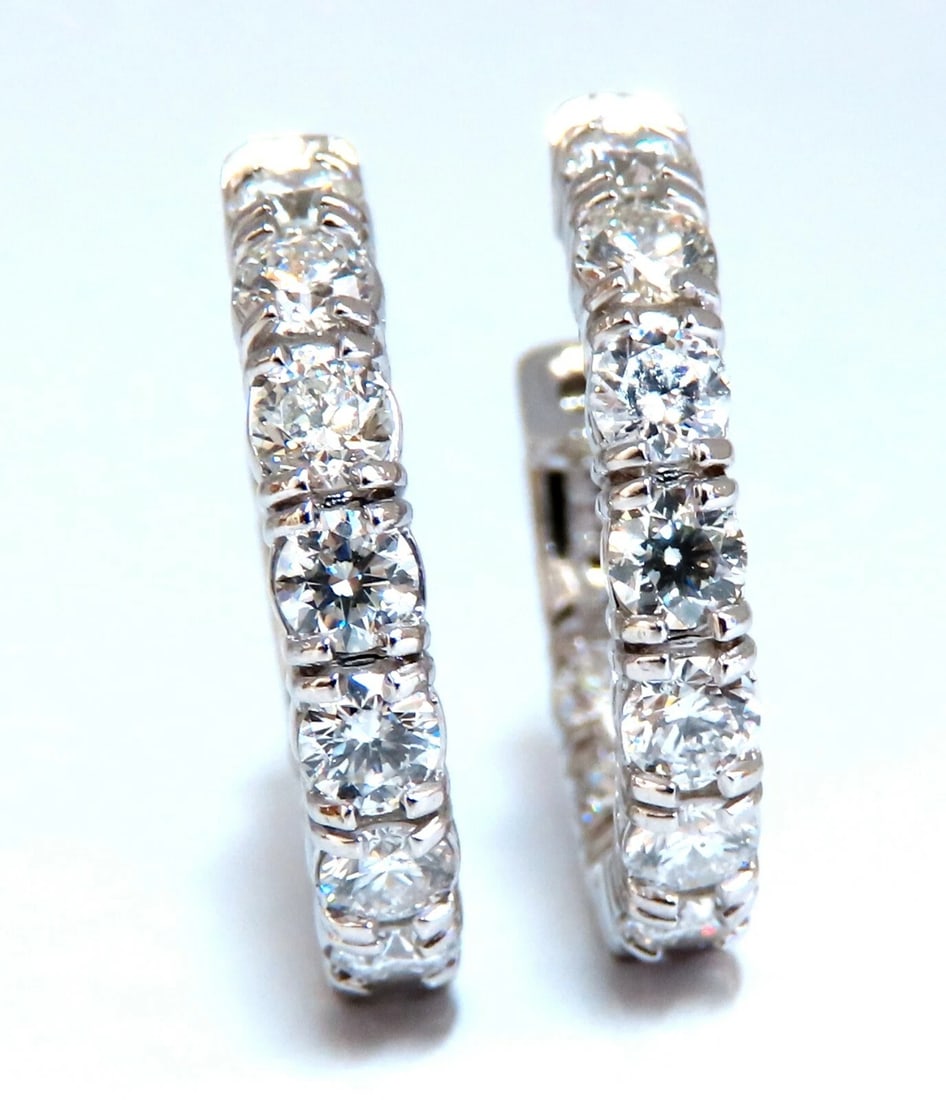 2.93ct Natural Round Diamond elongated hoop earrings 14kt 20m share prong** - 7