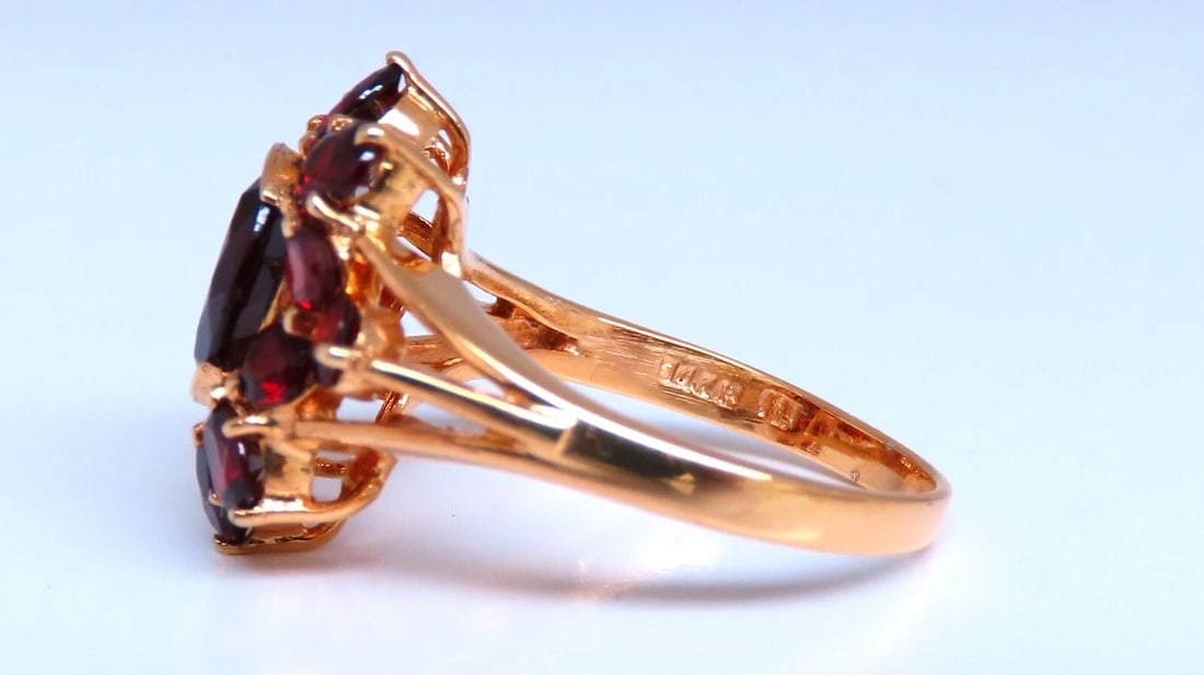 3ct Natural Garnet Cluster Ring 14kt Gold - 3